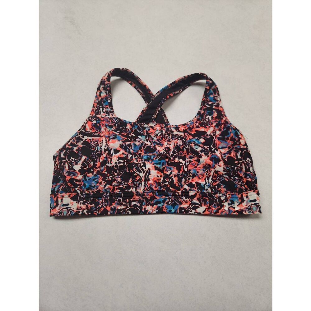 Under Armour Sports Bra Women’s Sz L Mid Crossback Splatter Printed